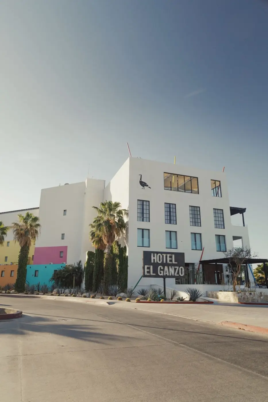The front of Hotel El Ganzo with its sign