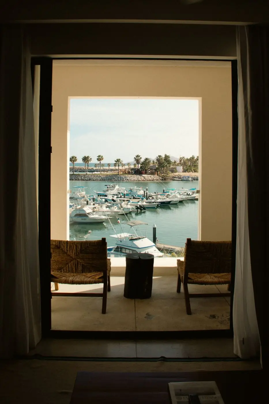 A guest room balcony looking out over the marina